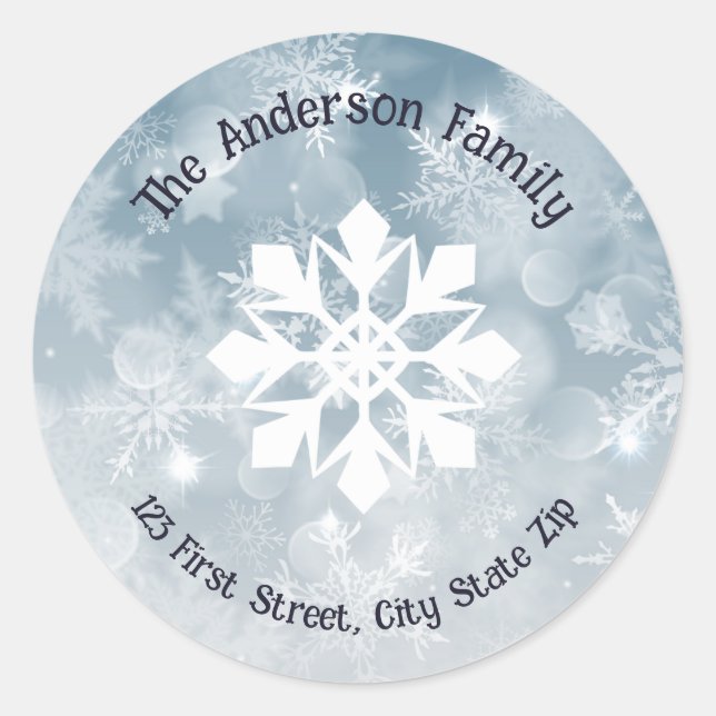 Sticker Rond Aquarelle Snowflacon hiver neige (Devant)