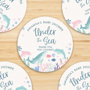 Sticker Rond Aquarelle sous le Merci du Baby shower marin
