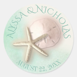 Sticker Rond Aquarelle Starfish et dollar de sable