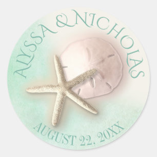 Sticker Rond Aquarelle Starfish et dollar de sable