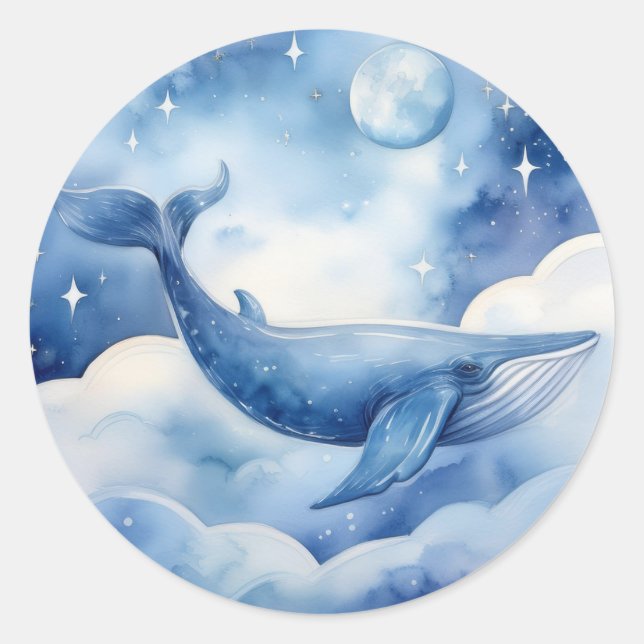 Sticker Rond Aquarelle Style Blue Whale Dream (Devant)