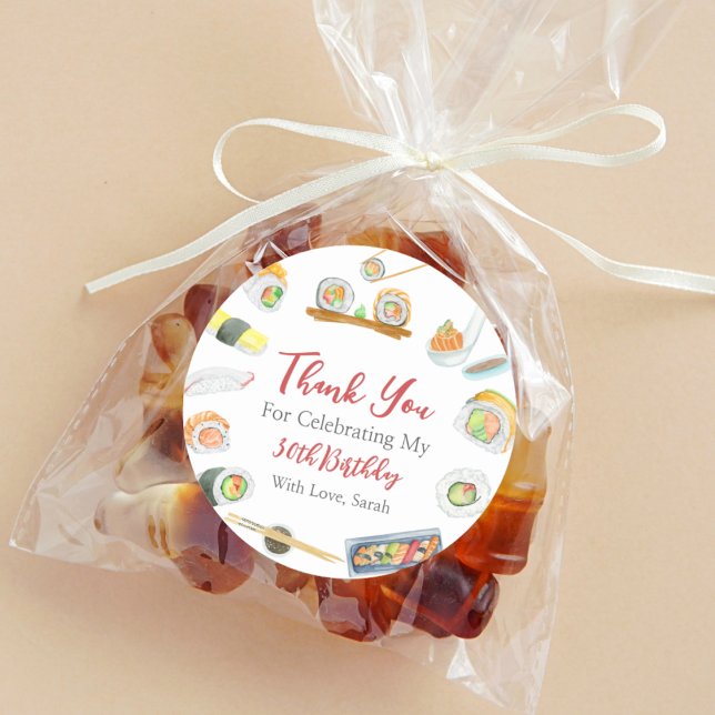 Sticker Rond Aquarelle Sushi et Sashimi Merci d'anniversaire (Créateur téléchargé)