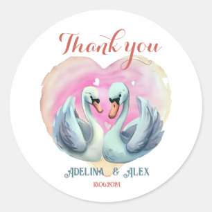 Sticker Rond Aquarelle Swan Couple Merci Mariage Faveur