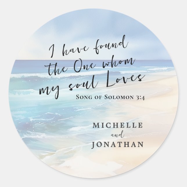 Sticker Rond Aquarelle tendance plage Ocean Christian Mariage (Devant)