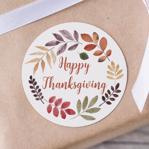 Sticker Rond Aquarelle Thanksgiving Feuilles d'automne