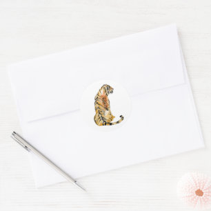 Sticker Rond Aquarelle Tiger assis