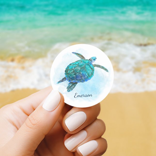 Sticker Rond Aquarelle Tortue de mer Océan tropical (Créateur téléchargé)