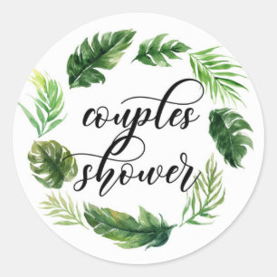Sticker Rond Aquarelle Tropical Feuilles Wreath Couples Douche
