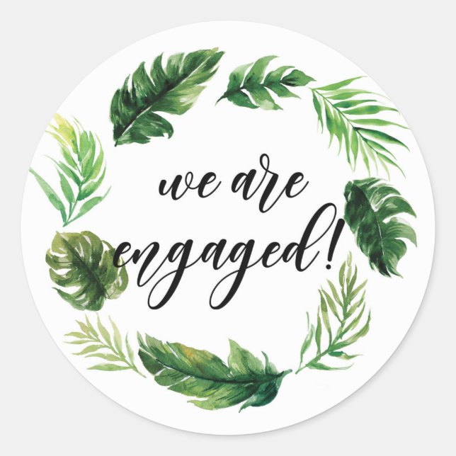 Sticker Rond Aquarelle Tropical Feuilles Wreath Nous sommes eng (Devant)