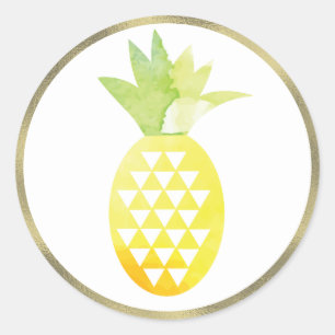 Sticker Rond Aquarelle tropicale à ananas Pina à huile simulée