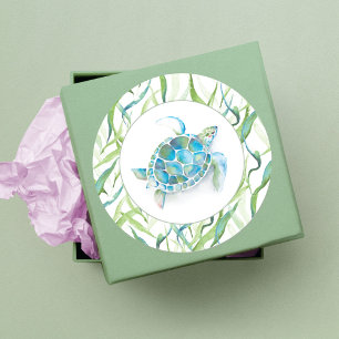 Sticker Rond Aquarelle tropicale de tortue de mer Vert