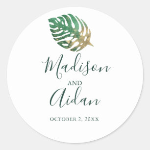 Sticker Rond Aquarelle tropicale Gold Leaf Wedder Favoriser