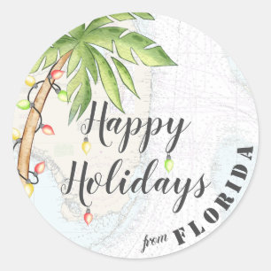 Sticker Rond Aquarelle tropicale Joyeuses vacances de Floride