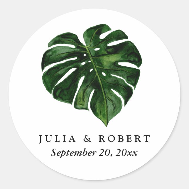 Sticker Rond Aquarelle tropicale Monstera Mariage botanique (Devant)