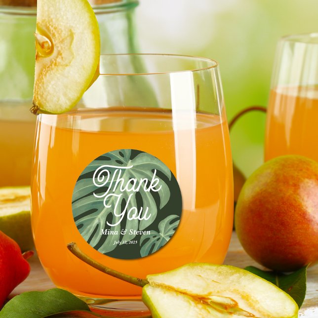 Sticker Rond Aquarelle tropicale Monstera Mariage merci (Créateur téléchargé)