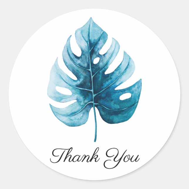 Sticker Rond Aquarelle tropicale Monstera Merci feuille (Devant)
