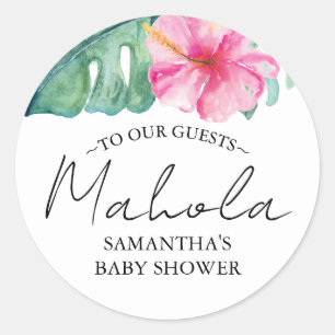 Sticker Rond Aquarelle tropicale Thème Hibiscus rose