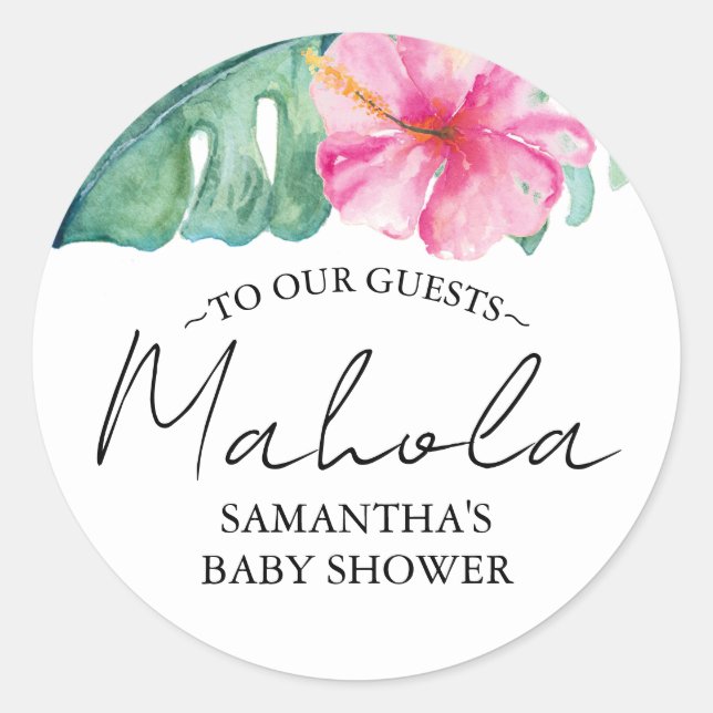 Sticker Rond Aquarelle tropicale Thème Hibiscus rose (Devant)
