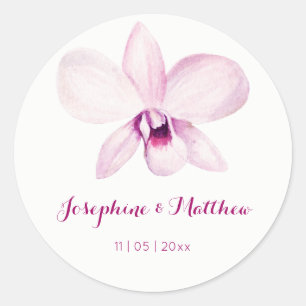 Sticker Rond Aquarelle tropicale violette orchidée Mariage flor