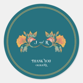Sticker Rond Aquarelle turquoise Art Nouveau Mariage
