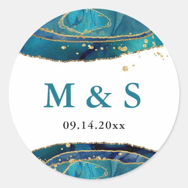 Sticker Rond Aquarelle Turquoise moderne Gold Agate Personnalis (Devant)