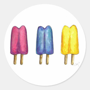 Sticker Rond Aquarelle Twin Pop Popsicles Ice Lollies Lolly