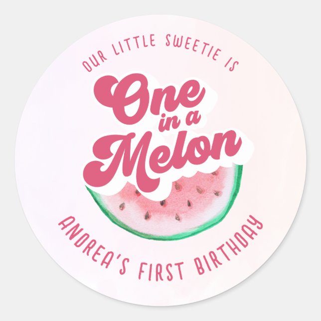 Sticker Rond Aquarelle un dans un Melon Retro premier anniversa (Devant)