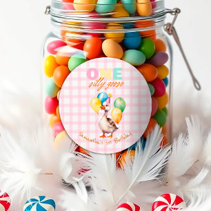 Sticker Rond Aquarelle une oie soie rose 1er anniversaire