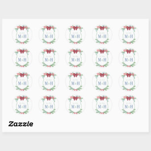 Sticker Rond Aquarelle Vacances verdure Berries Mariage Crest