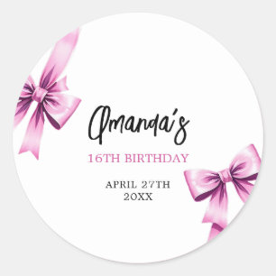 Sticker Rond Aquarelle Vaches roses Coquette Sweet 16 Anniversa
