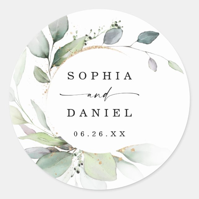 Sticker Rond Aquarelle Verdure Mariage Faveurs (Devant)