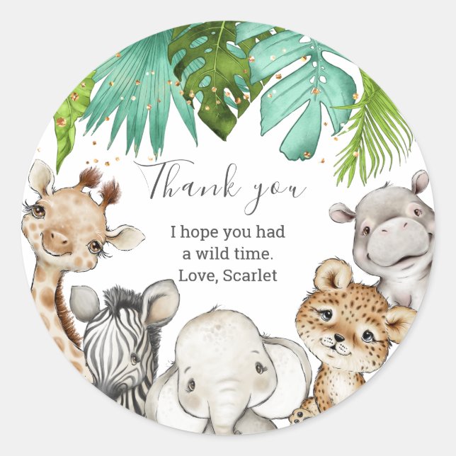 Sticker Rond Aquarelle Verdure Safari Animaux Anniversaire (Devant)