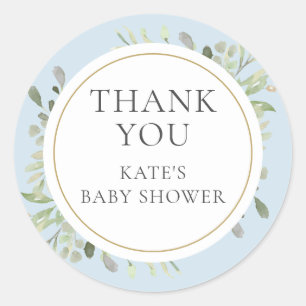Sticker Rond Aquarelle Vert Bleu Bébé Garçon Douche Merci