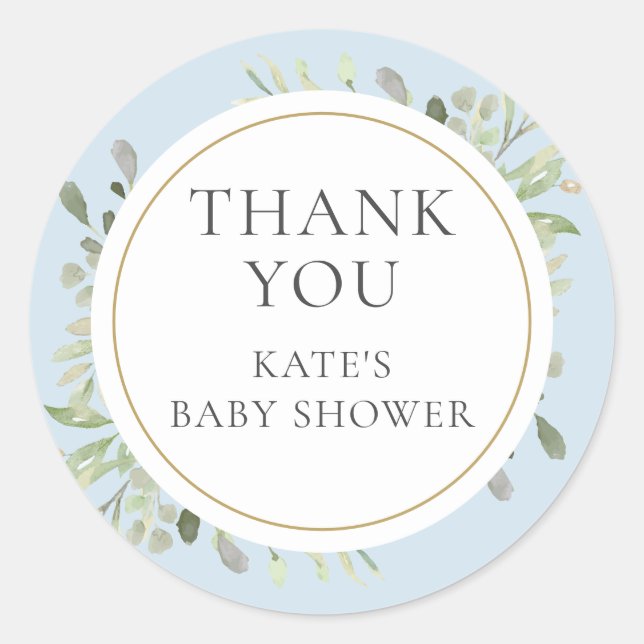 Sticker Rond Aquarelle Vert Bleu Bébé Garçon Douche Merci (Devant)