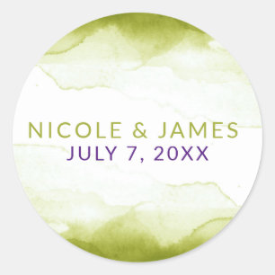 Sticker Rond Aquarelle Vert Chartreuse Mariage Moderne Chic