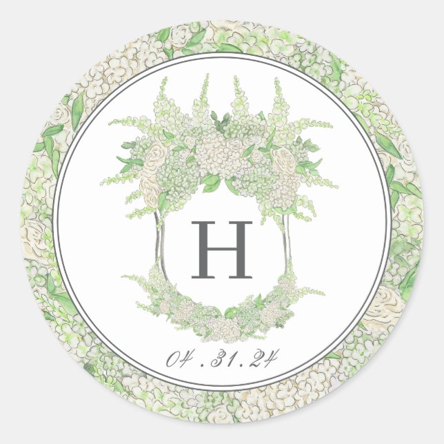 Sticker Rond Aquarelle Vert et Blanc Hydrangea Crest (Devant)