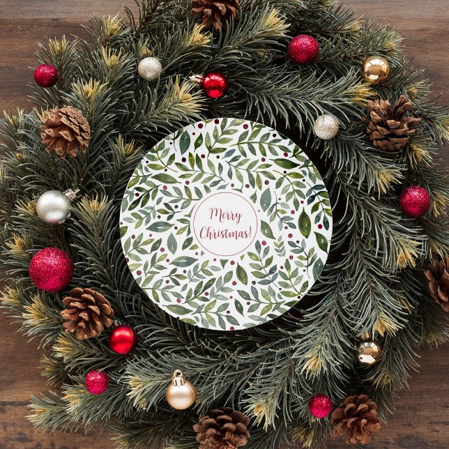 Sticker Rond Aquarelle verte branches saisonnières et baies (Créateur téléchargé)