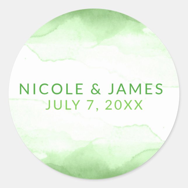 Sticker Rond Aquarelle verte de chaux vive Mariage moderne chic (Devant)