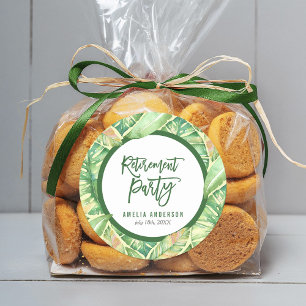 Sticker Rond Aquarelle verte Feuille Retraite tropicale