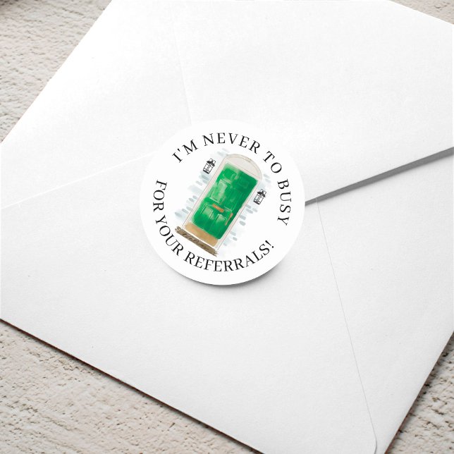 Sticker Rond Aquarelle verte Porte avant Référentiel immobilier (Green Watercolor Front Door Real Estate Referral Classic Round Sticker)
