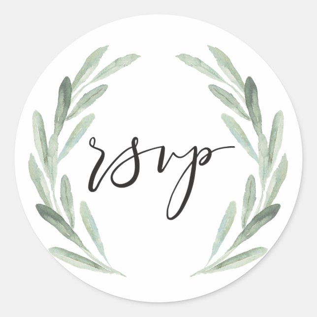 Sticker Rond Aquarelle verte rustique Olive Branch Wreath RSVP (Devant)
