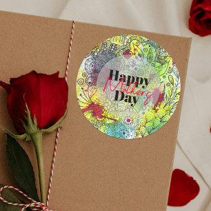 Sticker Rond Aquarelle vibrante artistique et fête des mères d'