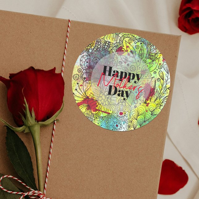 Sticker Rond Aquarelle vibrante artistique et fête des mères d' (Créateur téléchargé)