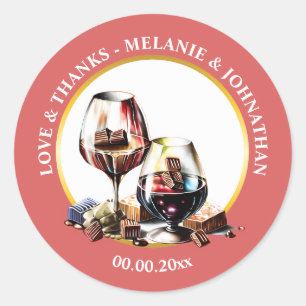 Sticker Rond Aquarelle vin dégustation jumelage chocolat rose
