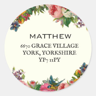 Sticker Rond Aquarelle Vintage Floral Adresse de l'habitacle