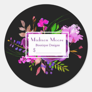 Sticker Rond Aquarelle violet Bouquet Floral Prix Affaires