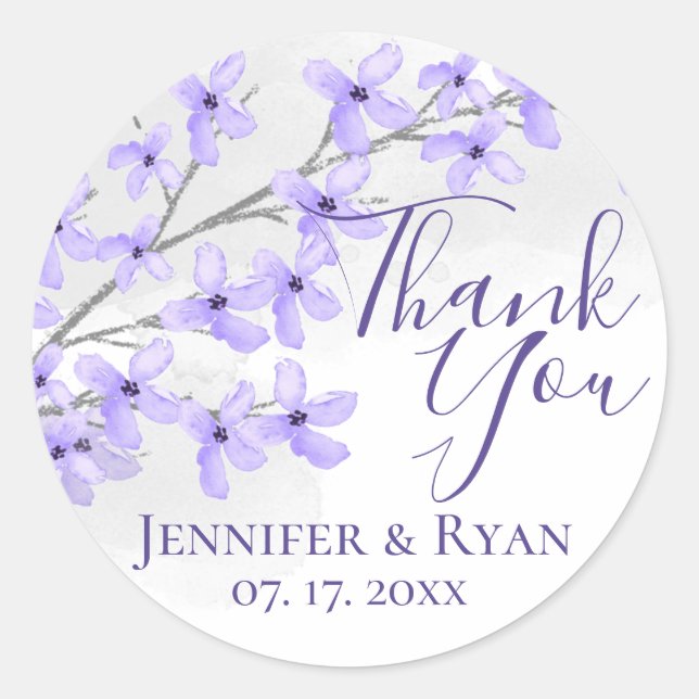 Sticker Rond Aquarelle violet Merci Lilac (Devant)