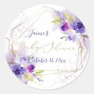 Sticker Rond Aquarelle violet violet Baby shower des pivoines