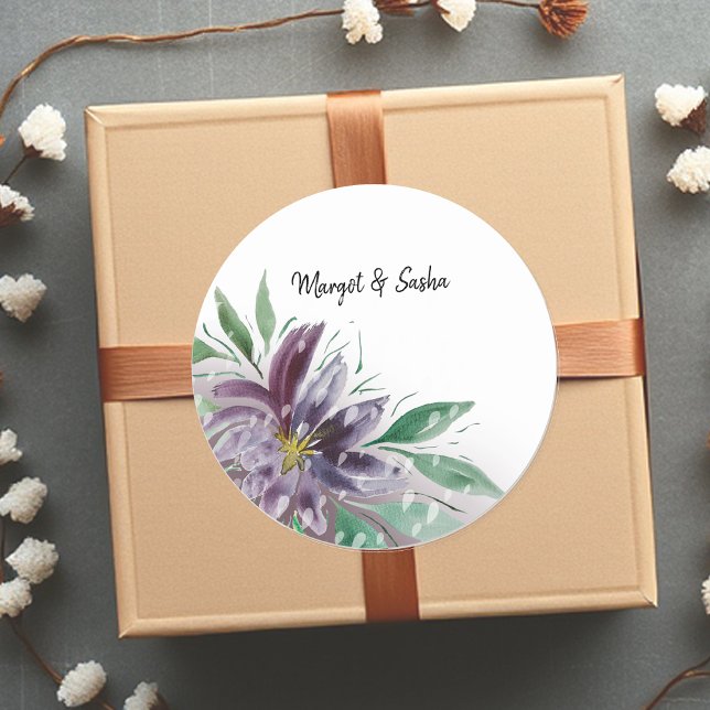 Sticker Rond Aquarelle violette Abstraite Boho Lotus (Créateur téléchargé)