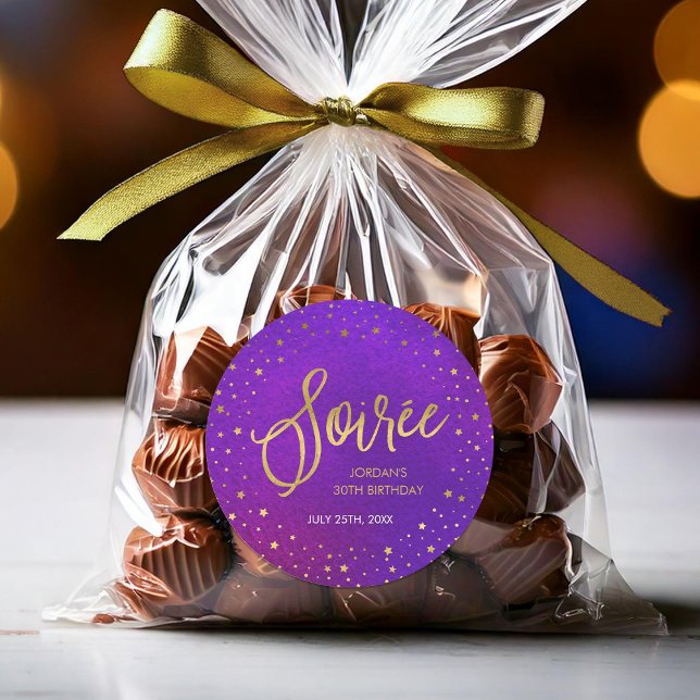 Sticker Rond Aquarelle violette étoilée Soiree fête d'anniversa (Créateur téléchargé)